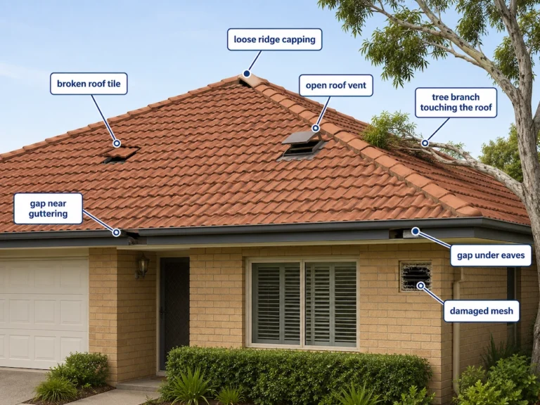 Common roof entry points possums use to get into Brisbane homes